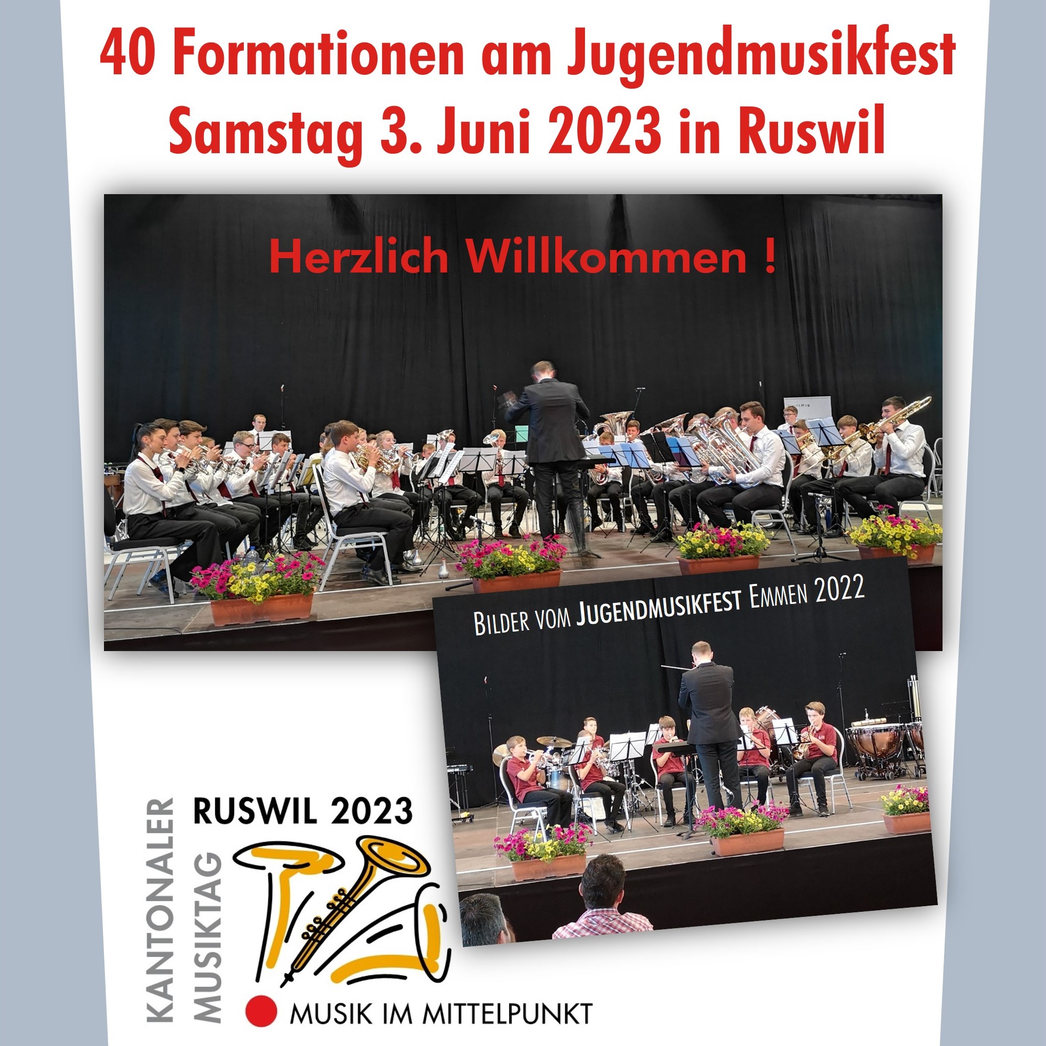 Programm Jugendmusikfest vom 3. Juni 2023 und Teilnehmer Jugendmusikfest Ruswil