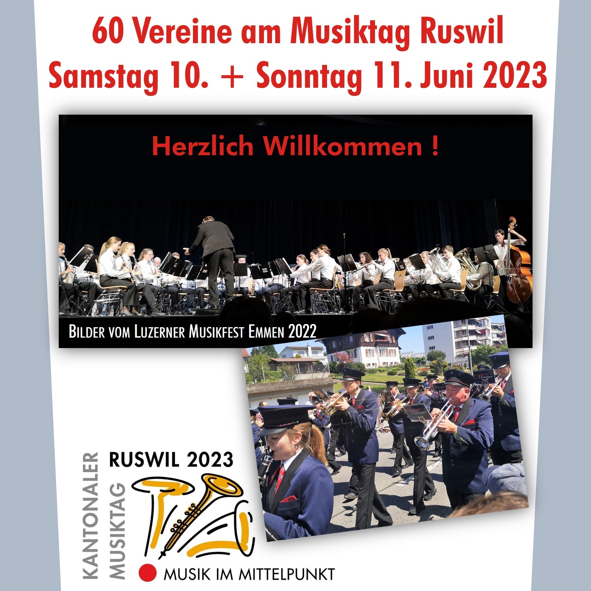Programm Musiktag vom 10. / 11. Juni 2023 sowie Teilnehmer Musiktag Ruswil 2023